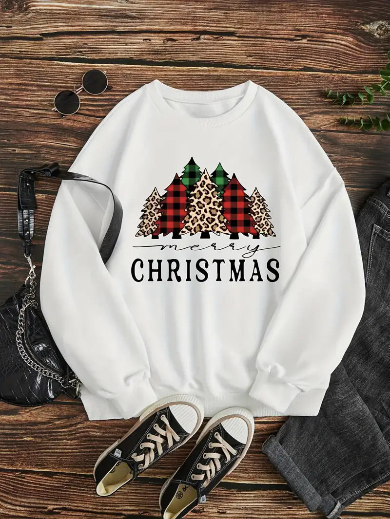 Women's sweatshirt Christmas series print elegant round neck