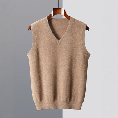 Men’s Sweater Vest Elegant Ribbed Knit Sleeveless V Neck Business Style