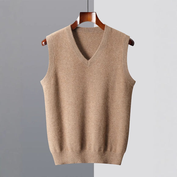 Men’s Sweater Vest Elegant Ribbed Knit Sleeveless V Neck Business Style