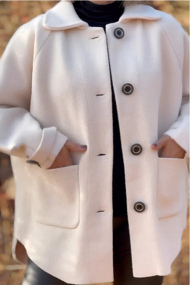 Women's Woolen Coat Casual Loose Lapels Pocket Cardigan