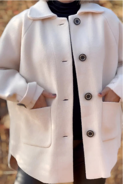 Women's Woolen Coat Casual Loose Lapels Pocket Cardigan