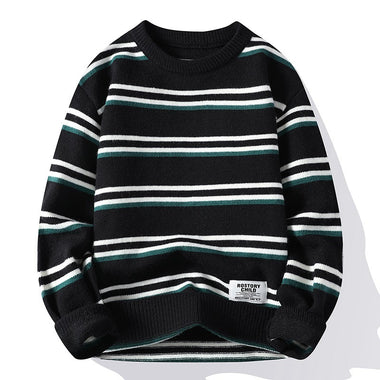 Comprar negro Suéter de hombre jersey de punto elegante a rayas grueso de invierno