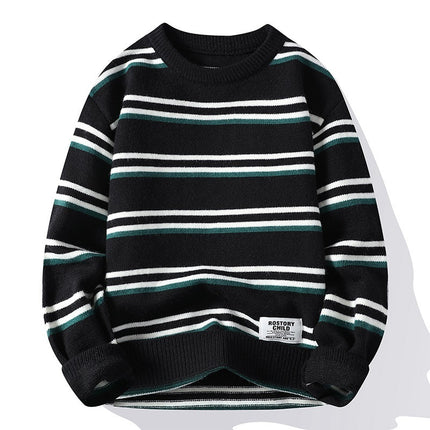 Comprar negro Suéter de hombre jersey de punto elegante a rayas grueso de invierno
