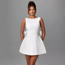 Sexy Mini Dress Women Big Bows Beads Elegant Backless Sleeveless Party Dress