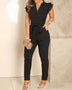Jumpsuit Pleated High Waist Pants Fly Sleeve V Neck for Women