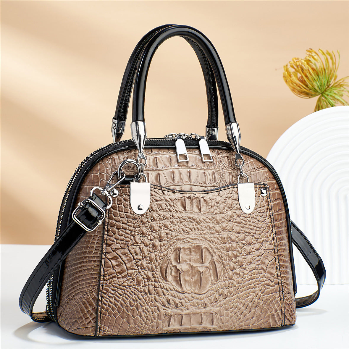 Women's handbag leather crocodile pattern retro luxury shoulder strap