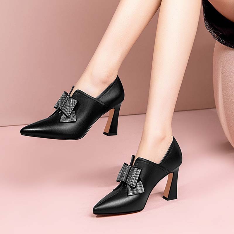 Women's Shoes elegant high heels with rhinestone bow  pointed toe