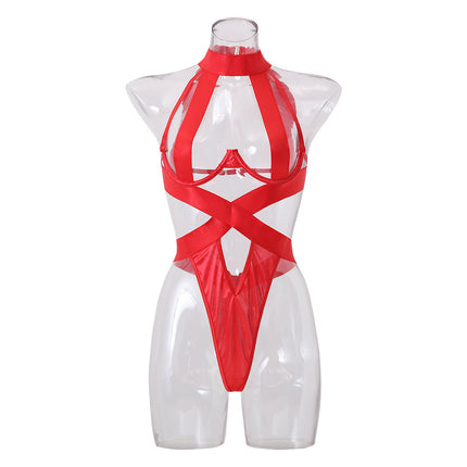 Buy red Women's lingerie crotchless sexy elegant Nylon clothing