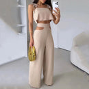 Women's Sets Elegant Two Piece Sleeveless Lace Up High Waist Wide Leg Pants