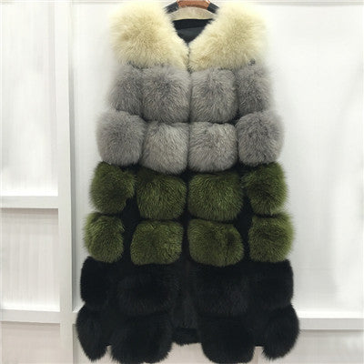 Women's Vest Coat in fox fur with square panels elegant long and warm