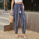 Women's high-waisted elasticated ruched jogging pants with drawstring