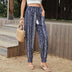 Women's high-waisted elasticated ruched jogging pants with drawstring
