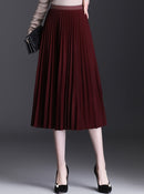 Women's skirt pleated elegant high waisted solid versatile