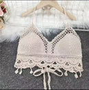 Women's Exposed Lace-up Halter Vest, Hollow Out Knitted Top, backless tie