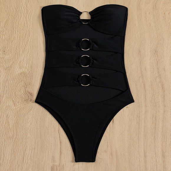 Women's swimwear one-piece elegant solid color beach