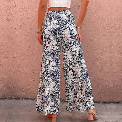 Women's Tie-Waist Floral Wide Leg Pants, Summer Trousers, Printed
