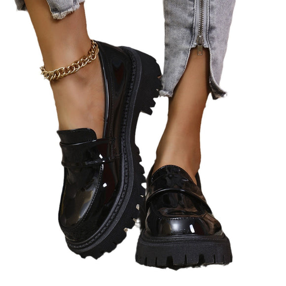 Women’s Shoes Elegant Plus Size British Style Slip-On Chunky Heel Loafers