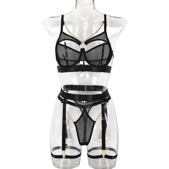 Women's lingerie set three pieces elegant hollow sexy