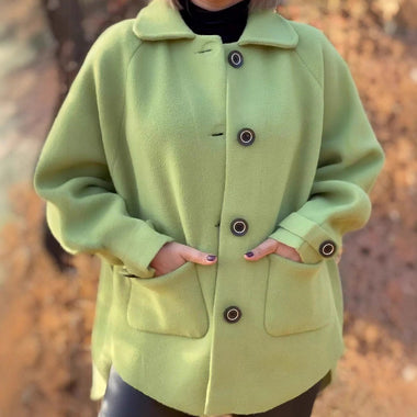 Women's Woolen Coat Casual Loose Lapels Pocket Cardigan - 0