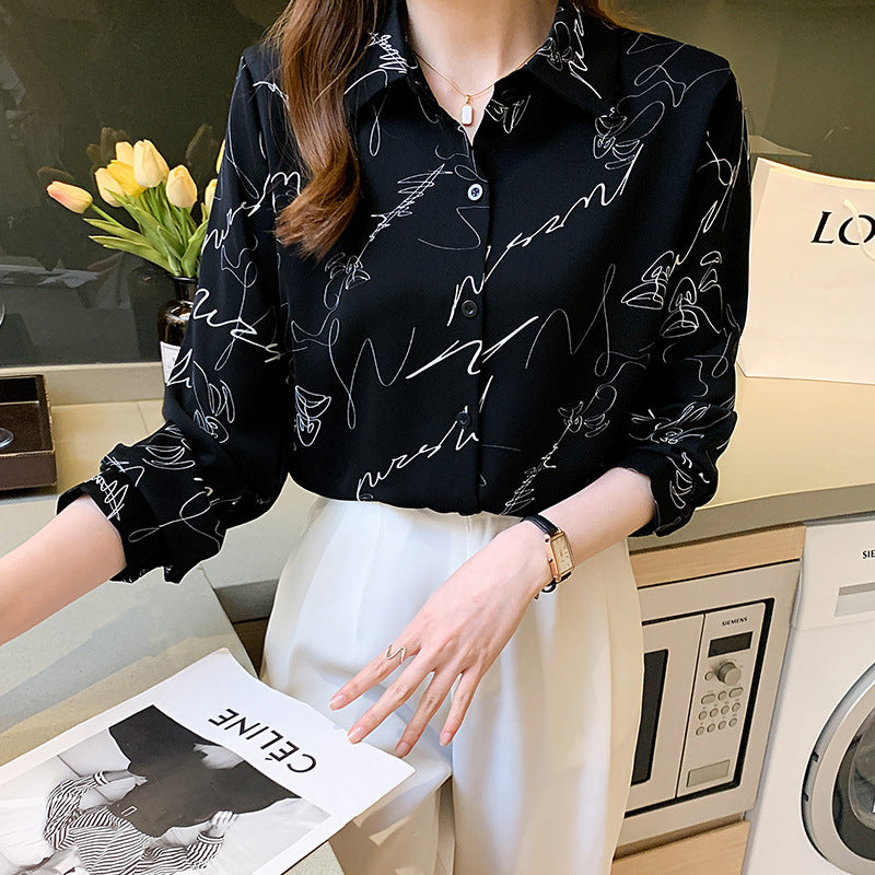 Elegant Printed Shirt, Casual Long Sleeve, Women's Clothing, Office Shirt
