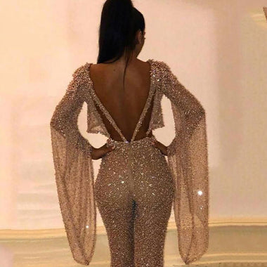 Women's Jumpsuit Elegant Two Piece Sequin Backless Long Sleeve