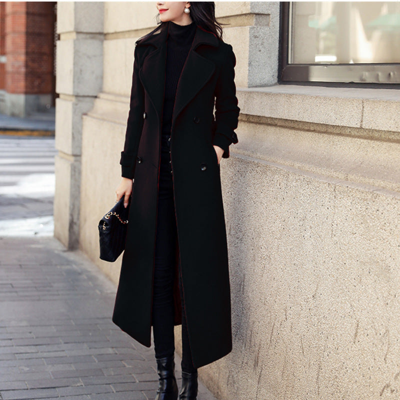 Women's coat wool thick with an elongated suit collar elegant classic winter