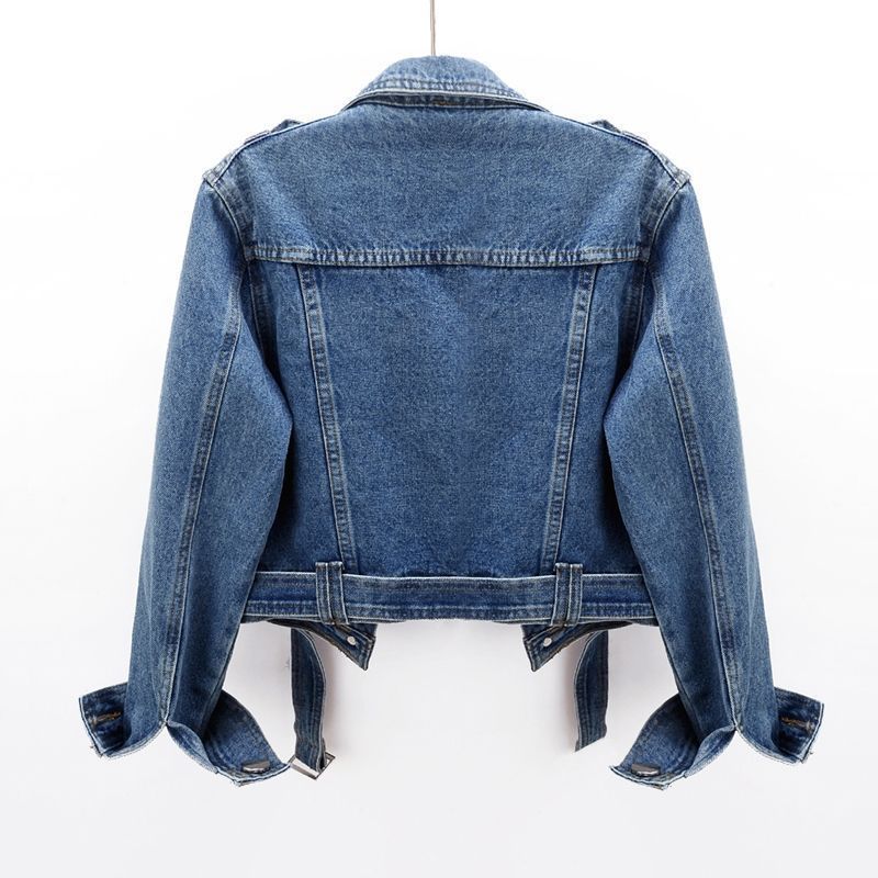 Women's short jacket denim elegant in cotton lace-up loose casual