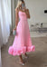 Women's evening dress in satin Spaghetti straps ruffled hem elegant