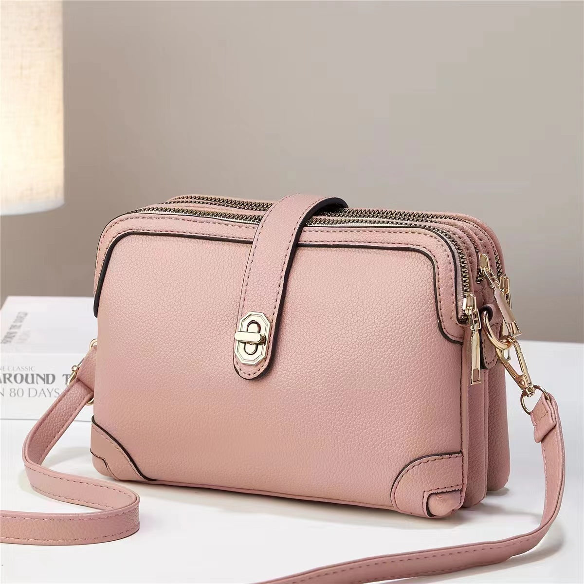 Women's square bag Shoulder Crossbody soft leather multi-layer lychee