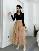 Women's skirt Multi-layer slimming, skirt long high waist, evening