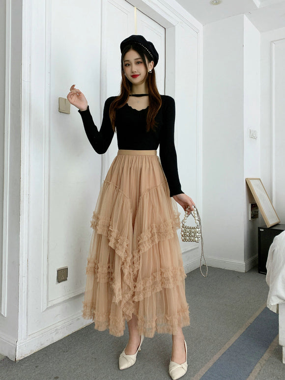 Women's skirt Multi-layer slimming, skirt long high waist, evening