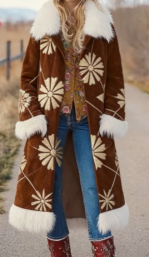 Women's Coat Elegant Long Printed Warm Western Winter Fashion