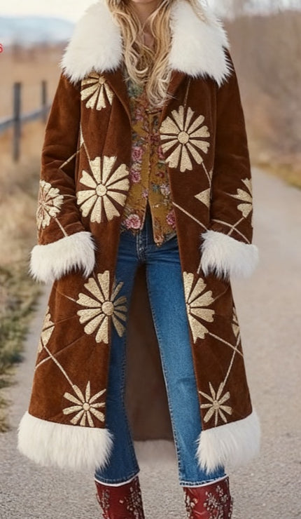 Women's Coat Elegant Long Printed Warm Western Winter Fashion