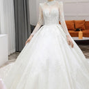 Wedding Dress Lace with appliques, train, long sleeve, peals