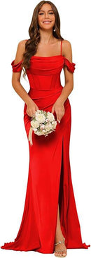 Women’s Gowns Mermaid Bridesmaid Satin Elegant Off Shoulder Dress