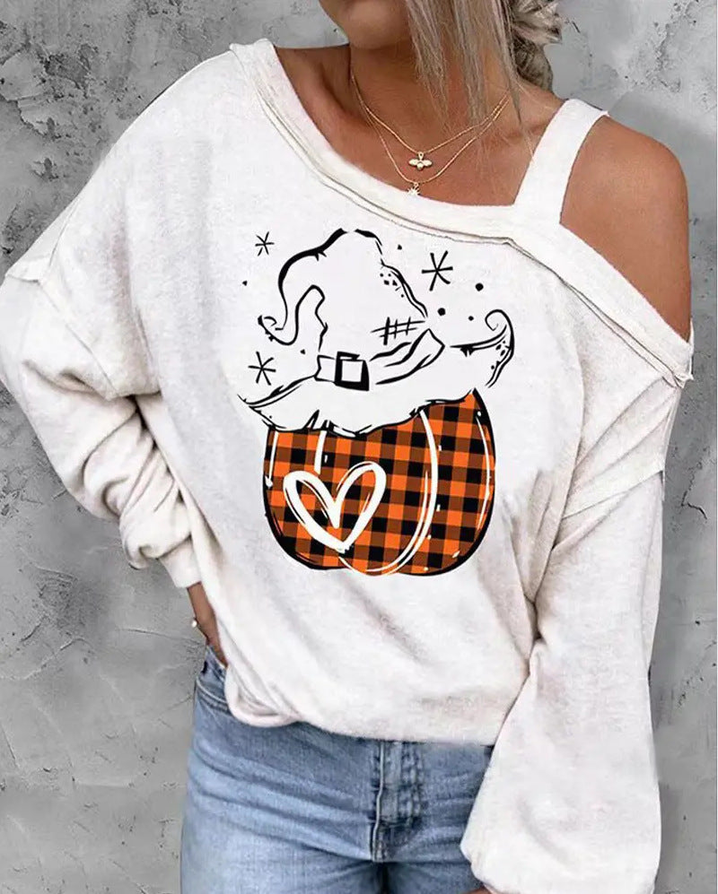 Women's sweater Christmas pumpkin print elegant