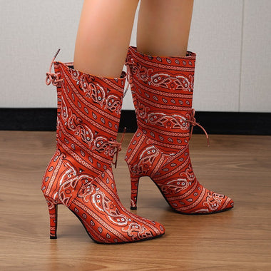 Women's Boots mid-calf fashion printed elegant stiletto heels pointed toe