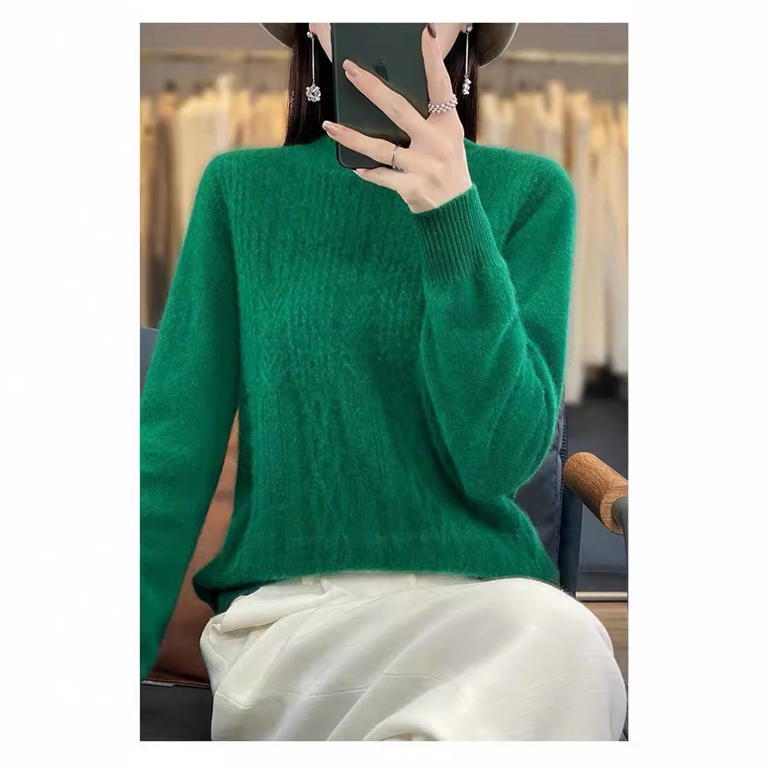 Women's sweater knitted stand collar, solid color, comfortable, warm