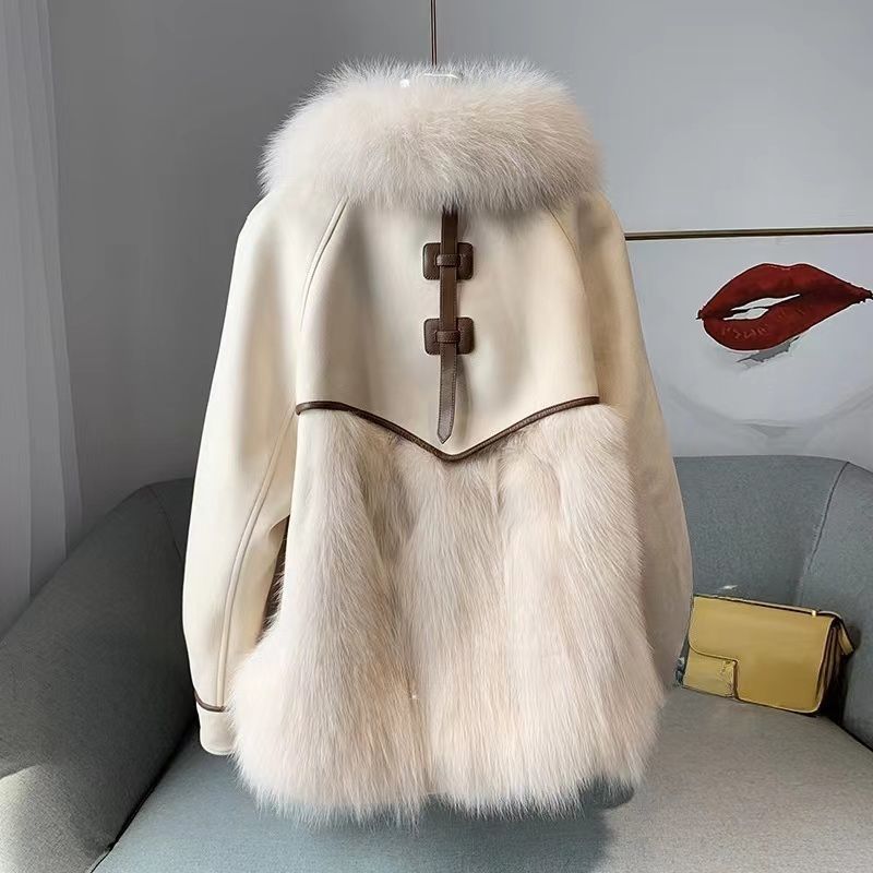 Women's coat elegant in faux fox fur overcoat outfits office large size