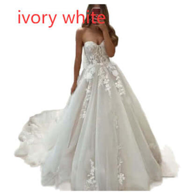 Wedding Dress Elegant Strapless Lace Tulle A Line Bridal Ball Gown