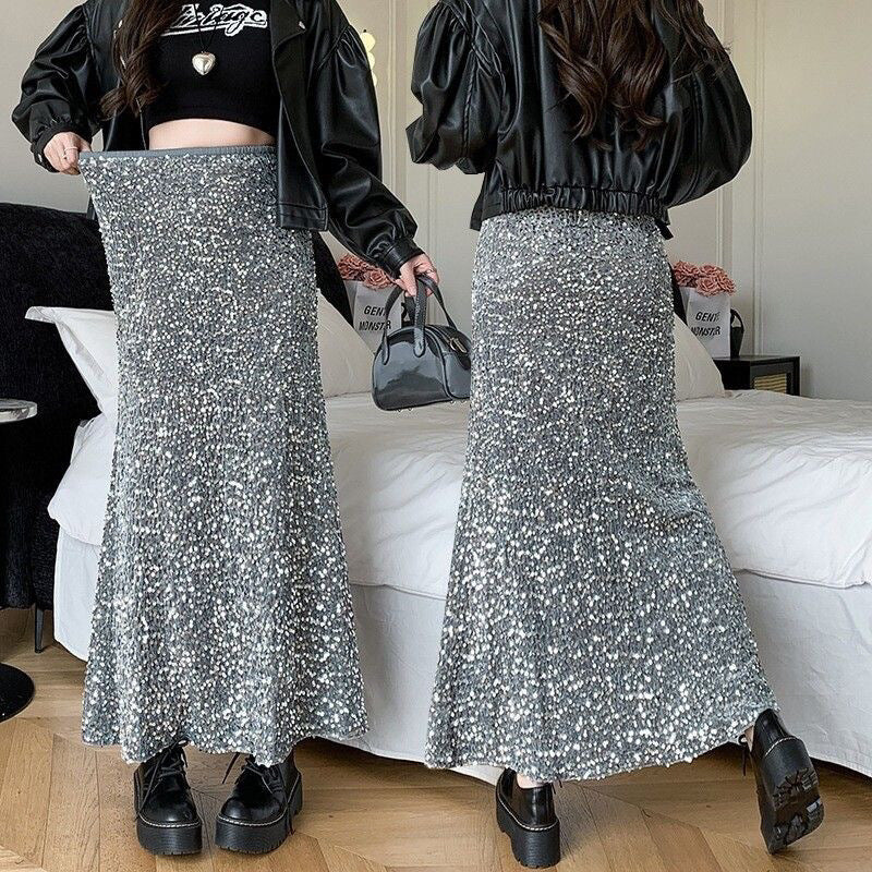 Women's long skirt elegant shiny sequins