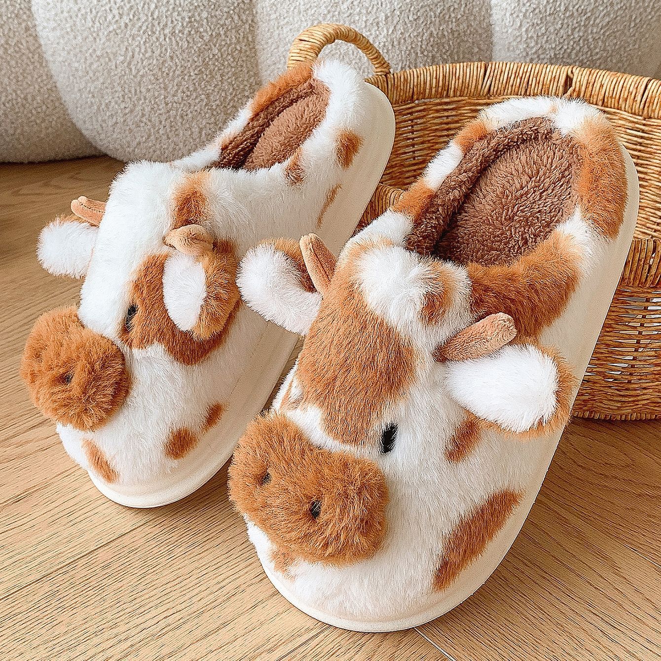 Women's slippers cow plush elegant warm non-slip