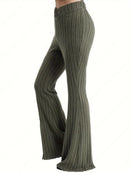 Women's Pants long, Ribbed Crossed Buttoned,  Solid Color, Casual