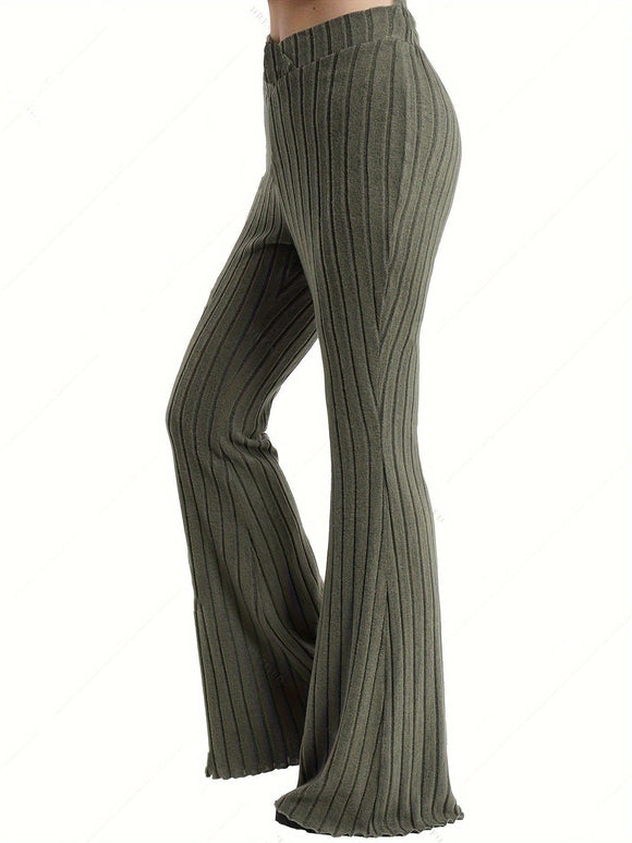 Women's Pants long, Ribbed Crossed Buttoned,  Solid Color, Casual