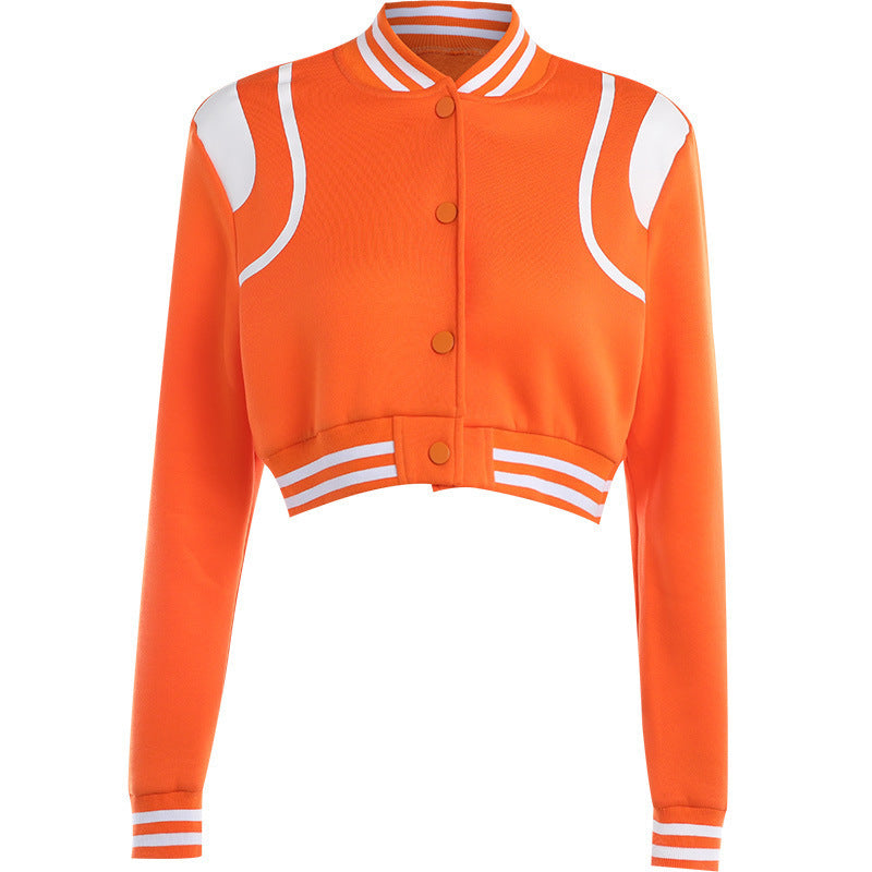 Women's jacket short button elegant long sleeves in contrasting color