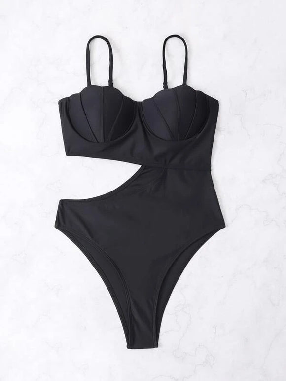 Women's swimwear one-piece European and American solid color