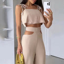 Women's Sets Elegant Two Piece Sleeveless Lace Up High Waist Wide Leg Pants