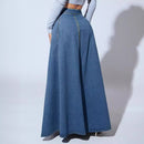Women's long skirt in denim elegant pleated buttoned