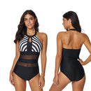 Women's swimsuit one-piece elegant backless striped