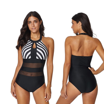 Women's swimsuit one-piece elegant backless striped